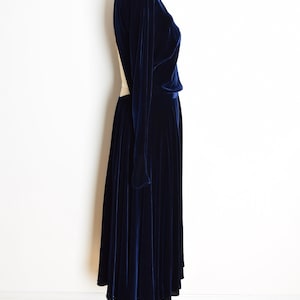 vintage 80s does 30s dress navy blue velvet backless cutout party gown XS S image 4