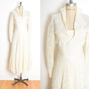 vintage 50s wedding dress cream lace strapless jacket set fit n flare party XS clothing image 1