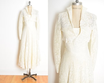 vintage 50s wedding dress cream lace strapless jacket set fit n flare party XS clothing