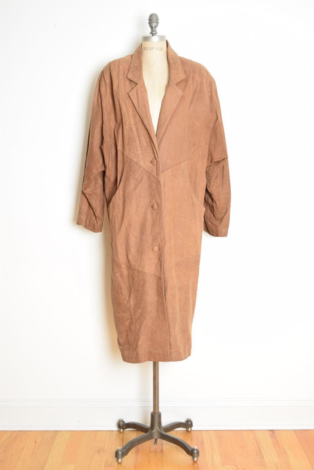 セール issue 学芸大学1990svintagelinenhalf coat Vintage 90s Coat ADVENTURE BOUND Wilsons Leather Suede Brown Long