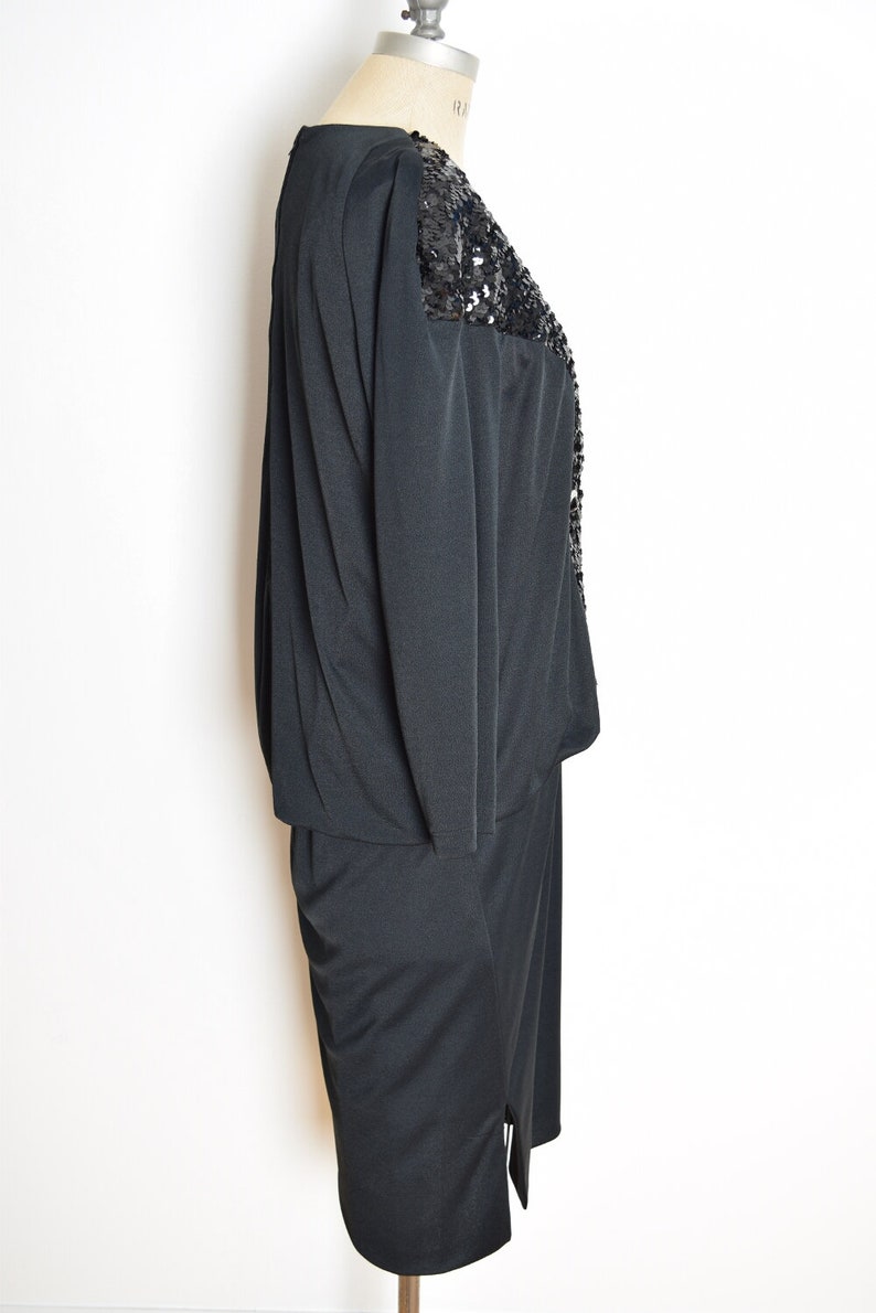 vintage 80s dress black sequin drop waist flapper gatsby sailor midi dress XL clothing image 5