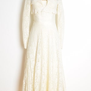 vintage 50s wedding dress cream lace strapless jacket set fit n flare party XS clothing image 2