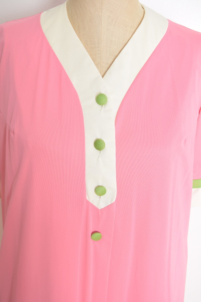Vintage 60s Nachthemd roze nylon mod nachtjapon robe bed jas instellen lingerie jurk kleding M afbeelding 3