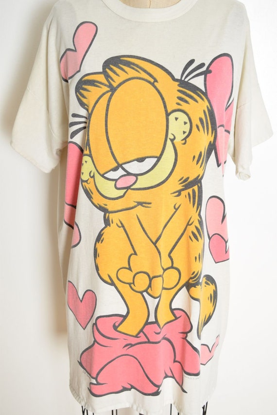 vintage 70s tee dress nightshirt GARFIELD cat hea… - image 3