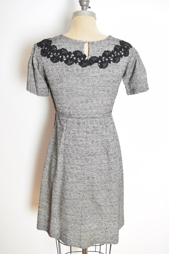 vintage 60s dress jacket set gray black crochet t… - image 6