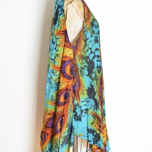 vintage 90s dress peacock feather print tie dye trapeze colorful hippie sun dress clothing image 5