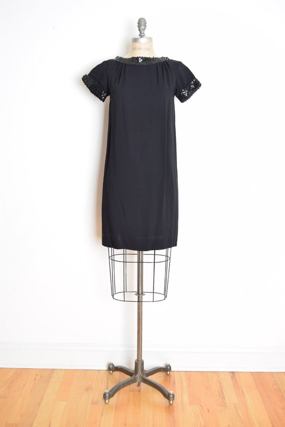 vintage 60s dress black crepe sequin babydoll watt