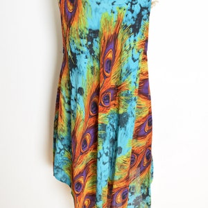 vintage 90s dress peacock feather print tie dye trapeze colorful hippie sun dress clothing image 6