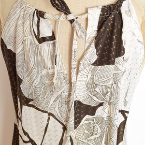 vintage 70s scarf dress white brown metallic floral print disco tunic mini L XL roses clothing image 7