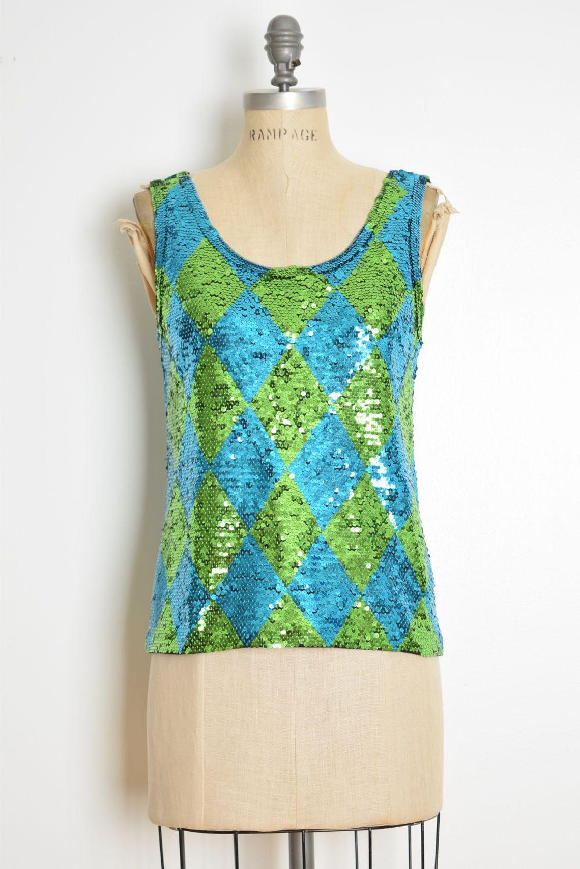 Vintage 80s Boxy Oversized Sequin Blouse Blue 14 main image 1