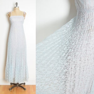 vintage 70s sun dress blue lace empire waist long maxi prom party hippie boho XS clothing image 1