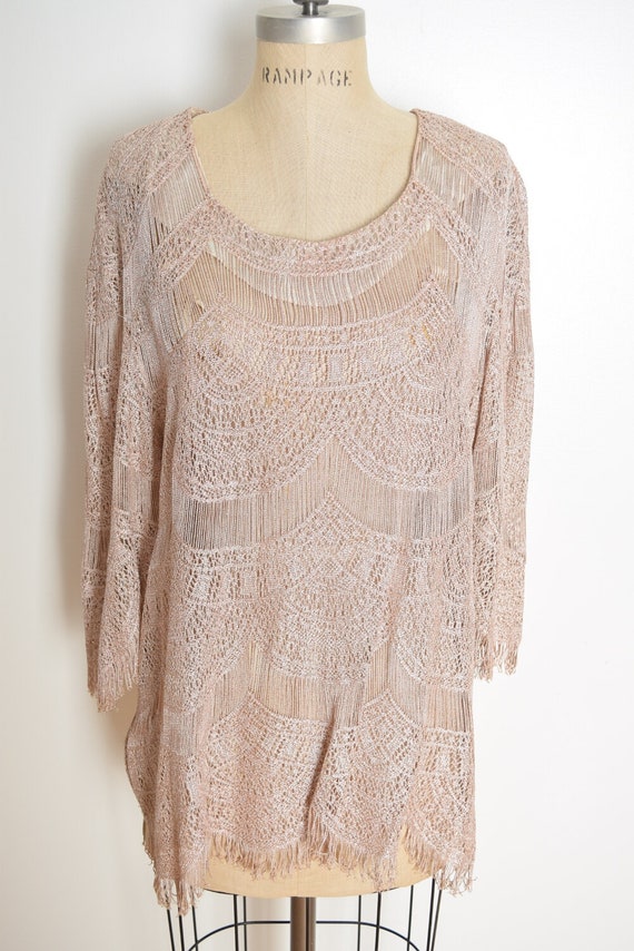 vintage 80s top metallic blush pink crochet flapp… - image 4