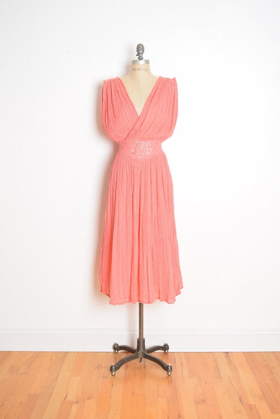 vintage 70s 80s dress grecian gauze goddess peach-