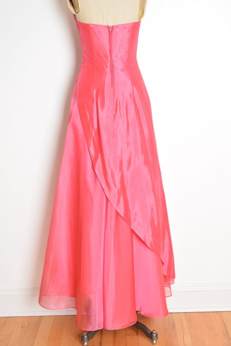 vintage 90s prom dress pink strapless long satin evening gown party dress magenta XS clothing image 7