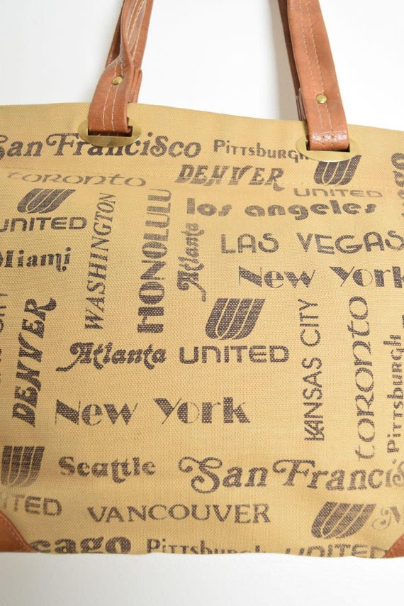 vintage 70s purse beige brown US cities print carryon tote bag novelty print View 4
