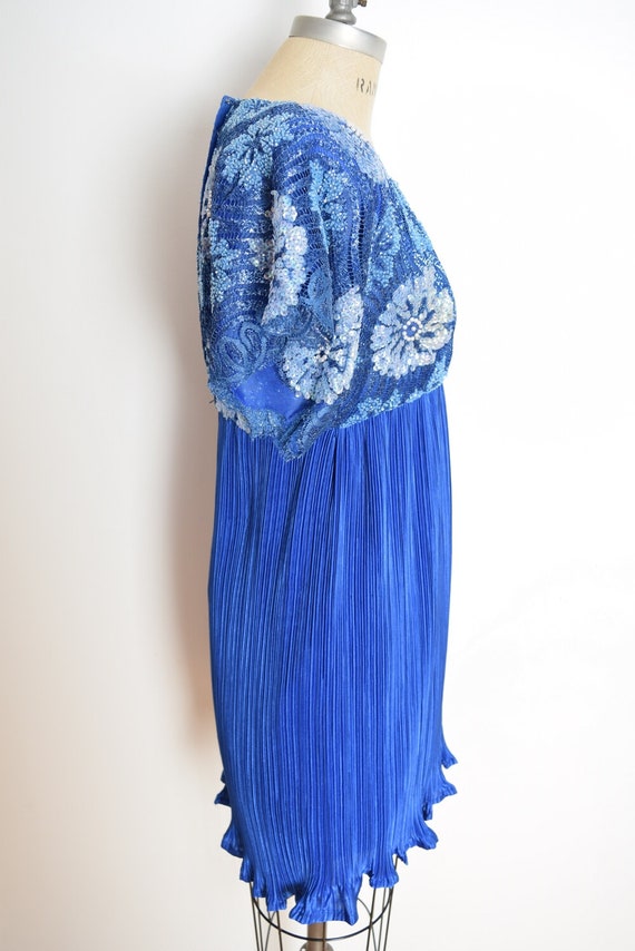 vintage 80s dress blue metallic lace pleated baby… - image 4