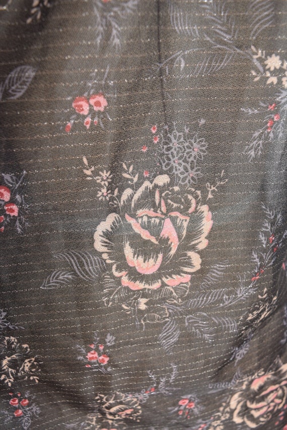 vintage 70s top sheer black metallic floral print… - image 7