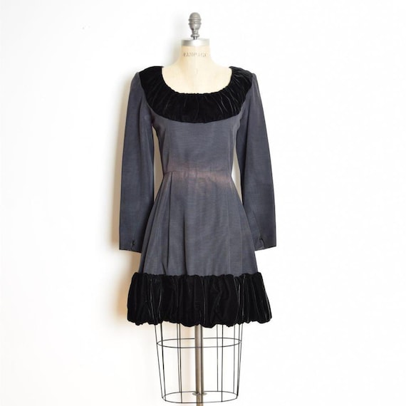Vintage 80s GIVENCHY COUTURE Dress Black Faille Velvet Bubble Hem Cocktail Party Mini M