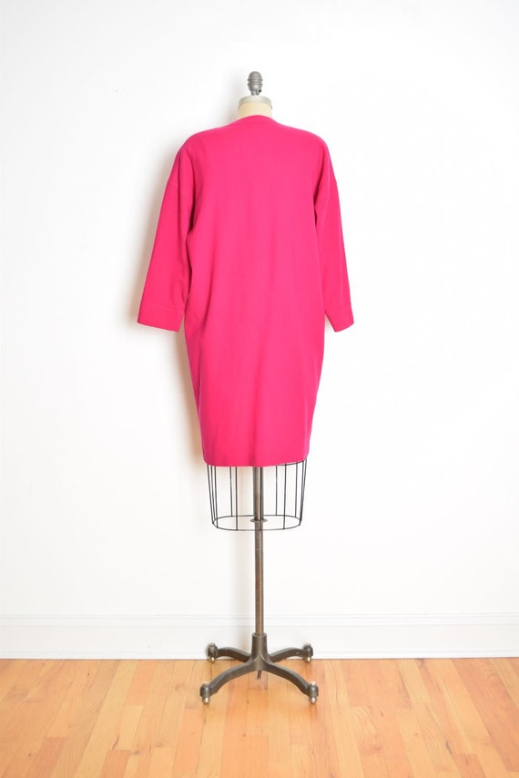 vintage 80s dress magenta pink wool dolman draped… - image 7