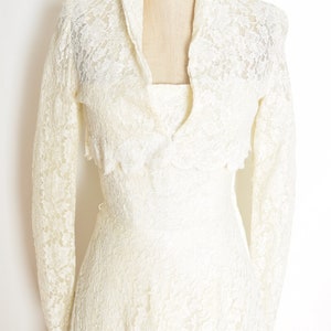 vintage 50s wedding dress cream lace strapless jacket set fit n flare party XS clothing image 3