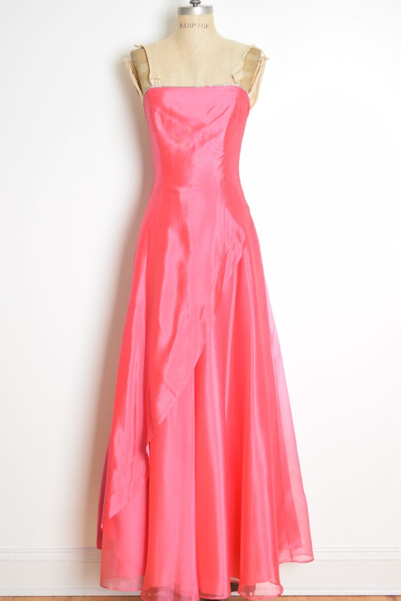 vintage 90s prom dress pink strapless long satin evening gown party dress magenta XS clothing image 2