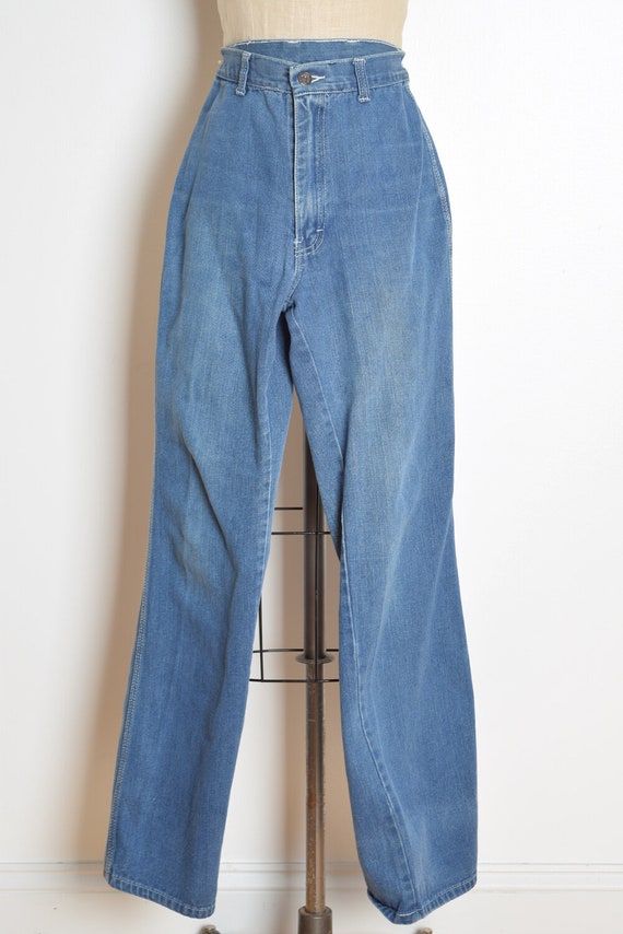 vintage 70s jeans denim high waisted wide leg hip… - image 2