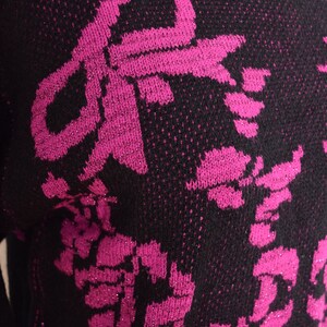 vintage 80s sweater black fuchsia sparkly metallic bows jumper top shirt M clothing image 3