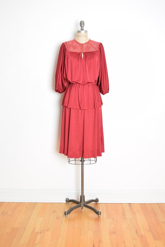 vintage 70s dress burgundy cottagecore hippie boho
