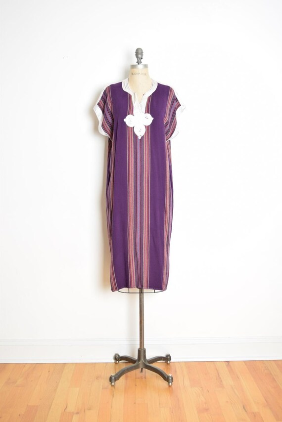 vintage 70s dress Moroccan caftan purple striped e