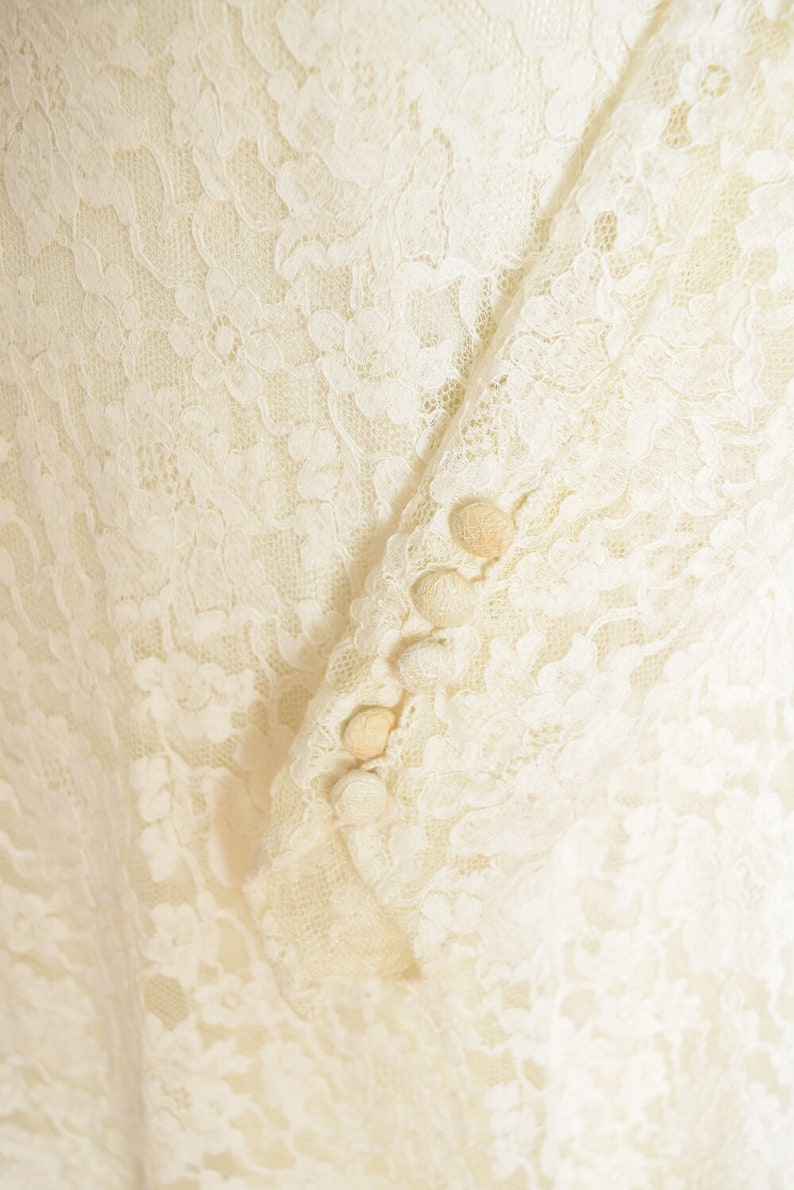 vintage 50s wedding dress cream lace strapless jacket set fit n flare party XS clothing image 9