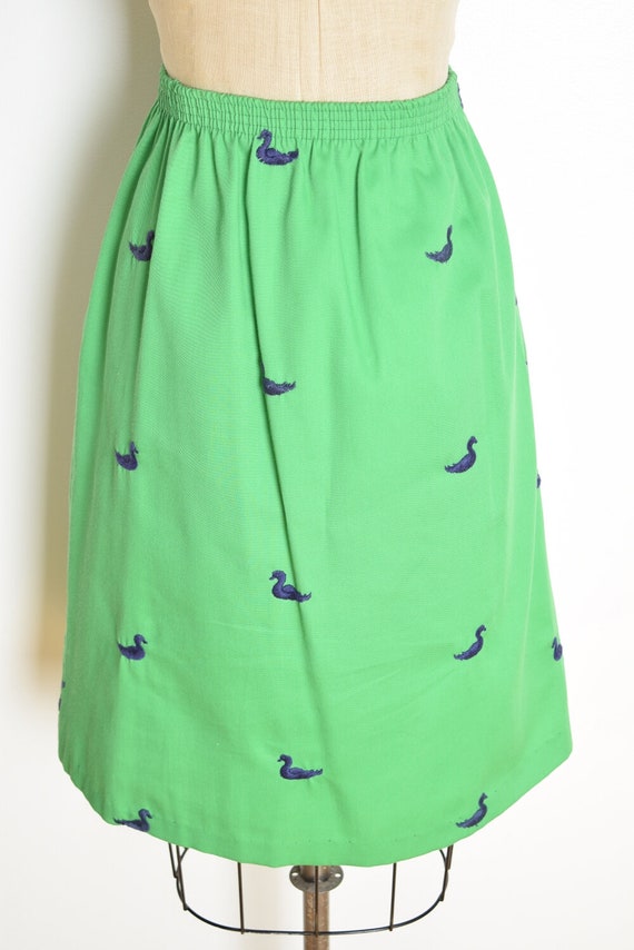 vintage 70s skirt green navy embroidered DUCKS bi… - image 5