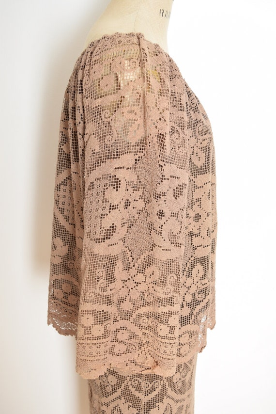 vintage 70s skirt top set brown crochet peasant h… - image 6