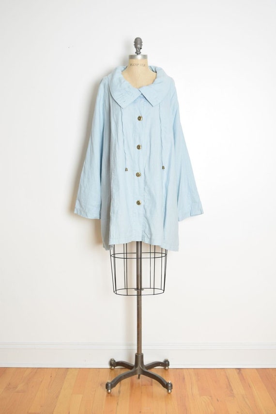 vintage 90s jacket blue linen lagenlook oversized 