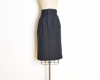 vintage 80s pencil skirt black high waisted simple basic secretary skirt XS S clothing