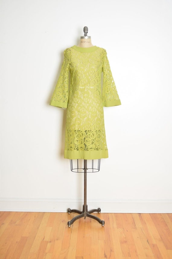 vintage 60s dress lime green lace sheer crochet be