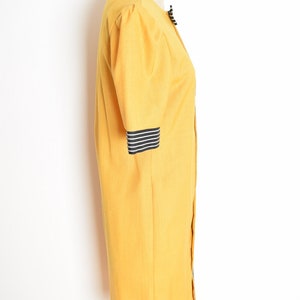 vintage 80s dress yellow striped trim bow puff sleeve secretary midi dress M clothing image 4