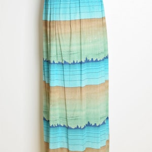 vintage 70s skirt art deco city novelty print blue green long maxi coverup M clothing image 6