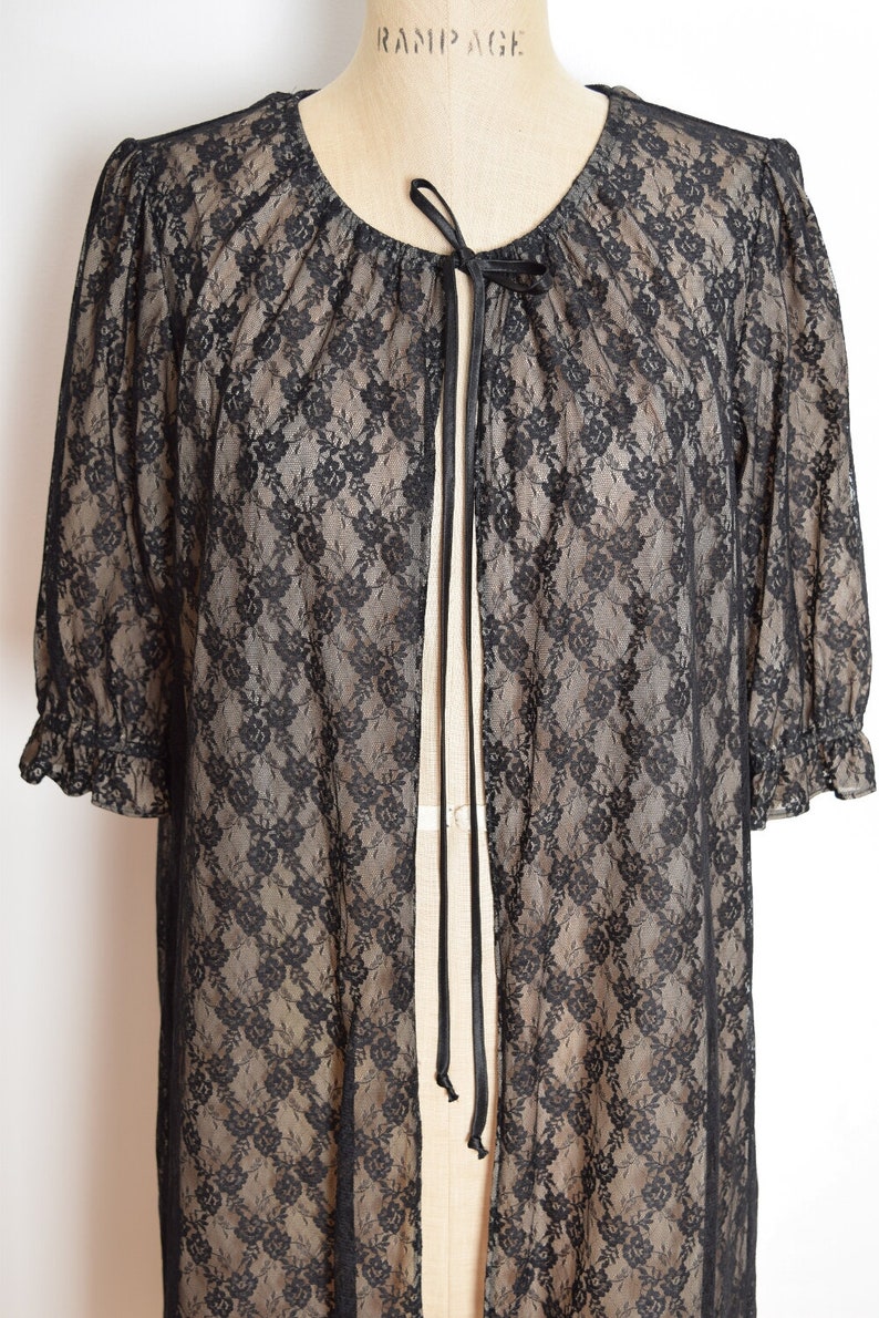Vintage lace bed jacket sheer black illusion babydoll robe | Etsy