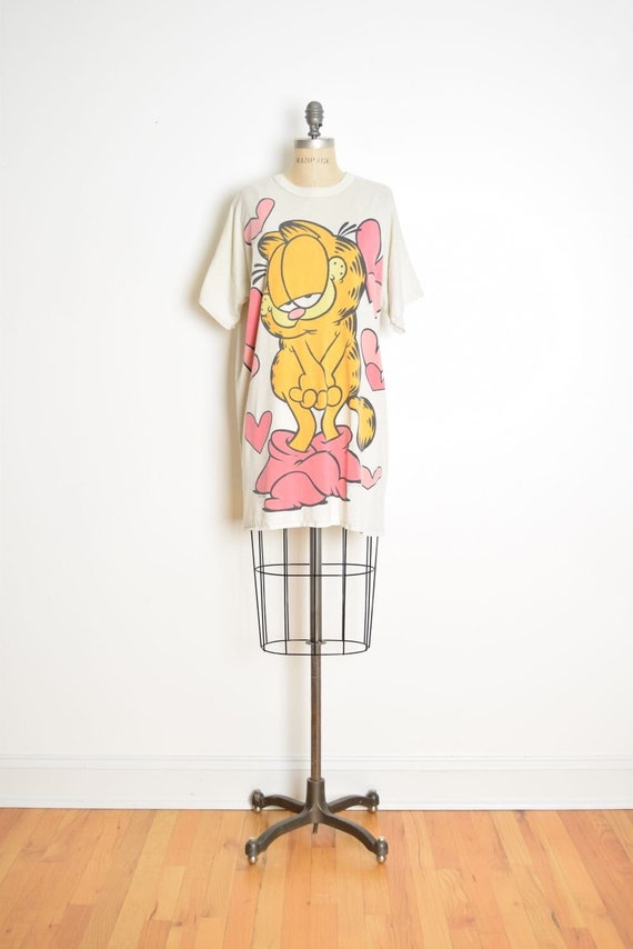 vintage 70s tee dress nightshirt GARFIELD cat hea… - image 1