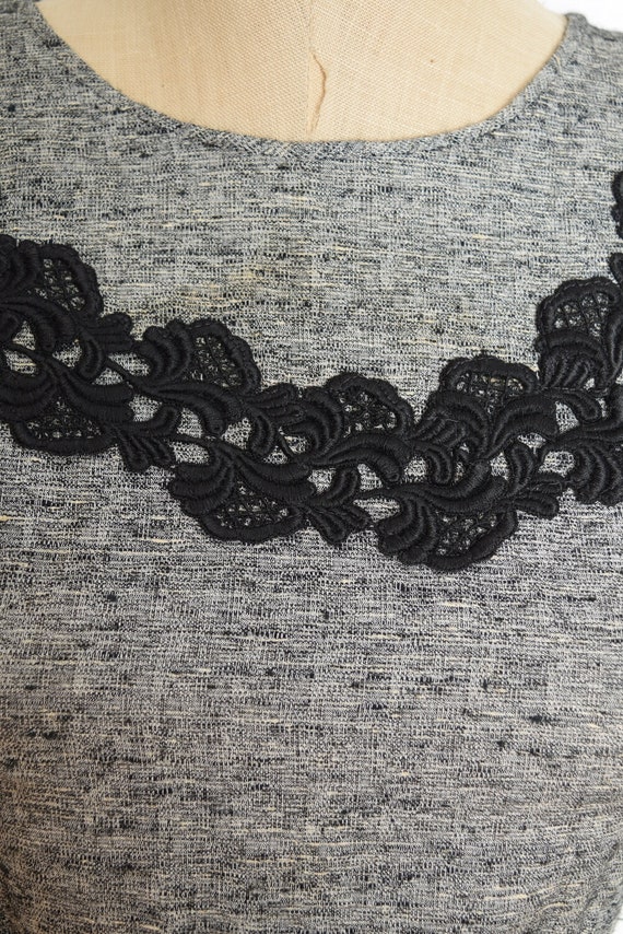 vintage 60s dress jacket set gray black crochet t… - image 8