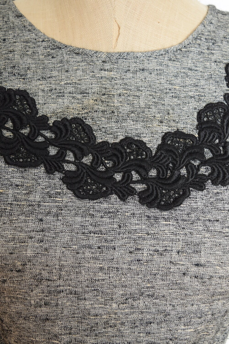 vintage 60s dress jacket set gray black crochet trim outfit XS clothing image 8