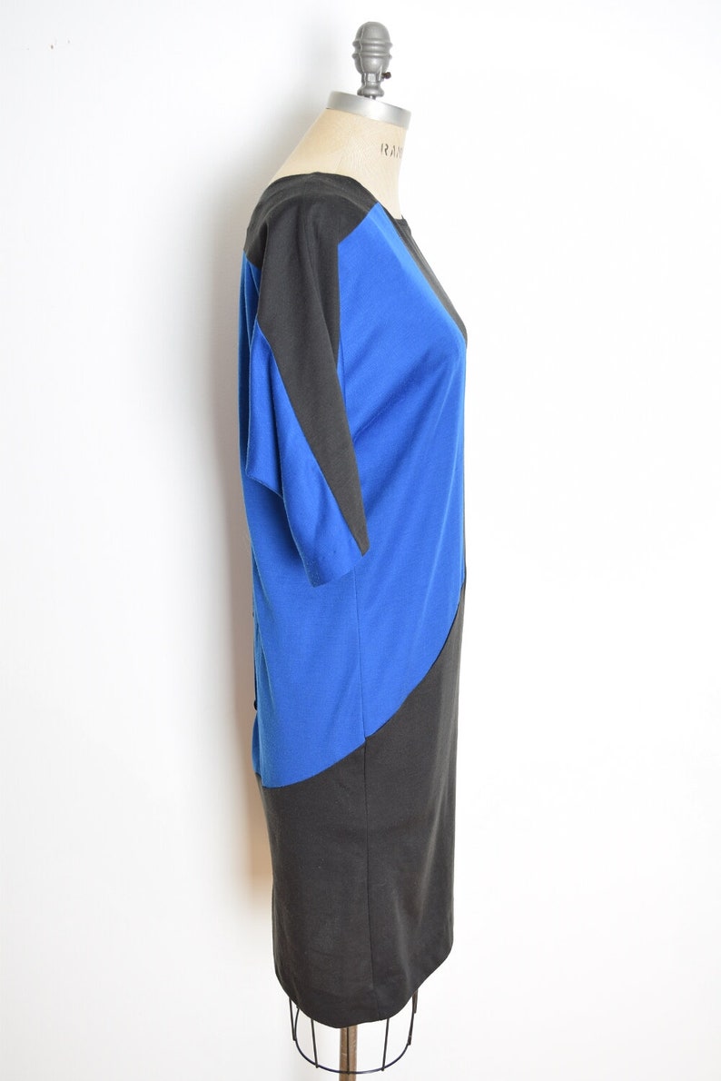 vintage 80s dress blue black color block space age mod dolman midi dress XL extra large clothing