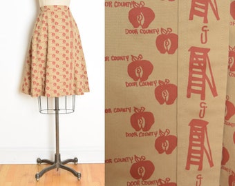 vintage 70s wrap skirt GRESKO brown apple fruit print high waisted mini XS S clothing