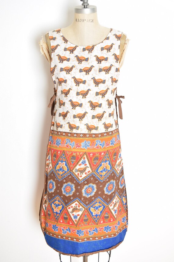 vintage 70s dress brown birds batik print hippie … - image 3