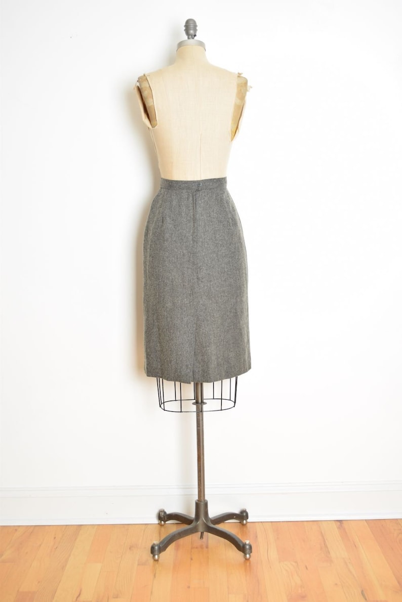 vintage 80s skirt gray wool high waisted slim secretary pencil skirt S simple clothing image 4