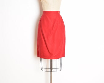 vintage 90s skirt red linen faux-wrap high waisted Lord & Taylor mini skirt M clothing