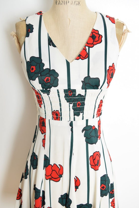 vintage 70s dress white red floral poppy print mo… - image 4