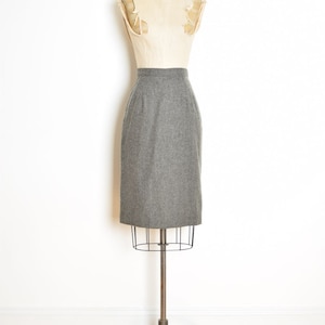 vintage 80s skirt gray wool high waisted slim secretary pencil skirt S simple clothing image 1