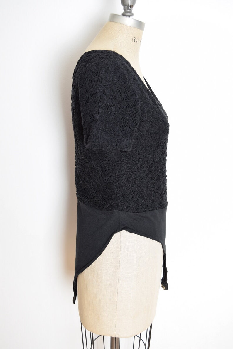 vintage 90s bodysuit top black crochet one piece shirt tee goth M