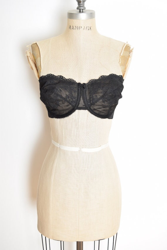 vintage 70s bra black lace Vanity Fair strapless … - image 1